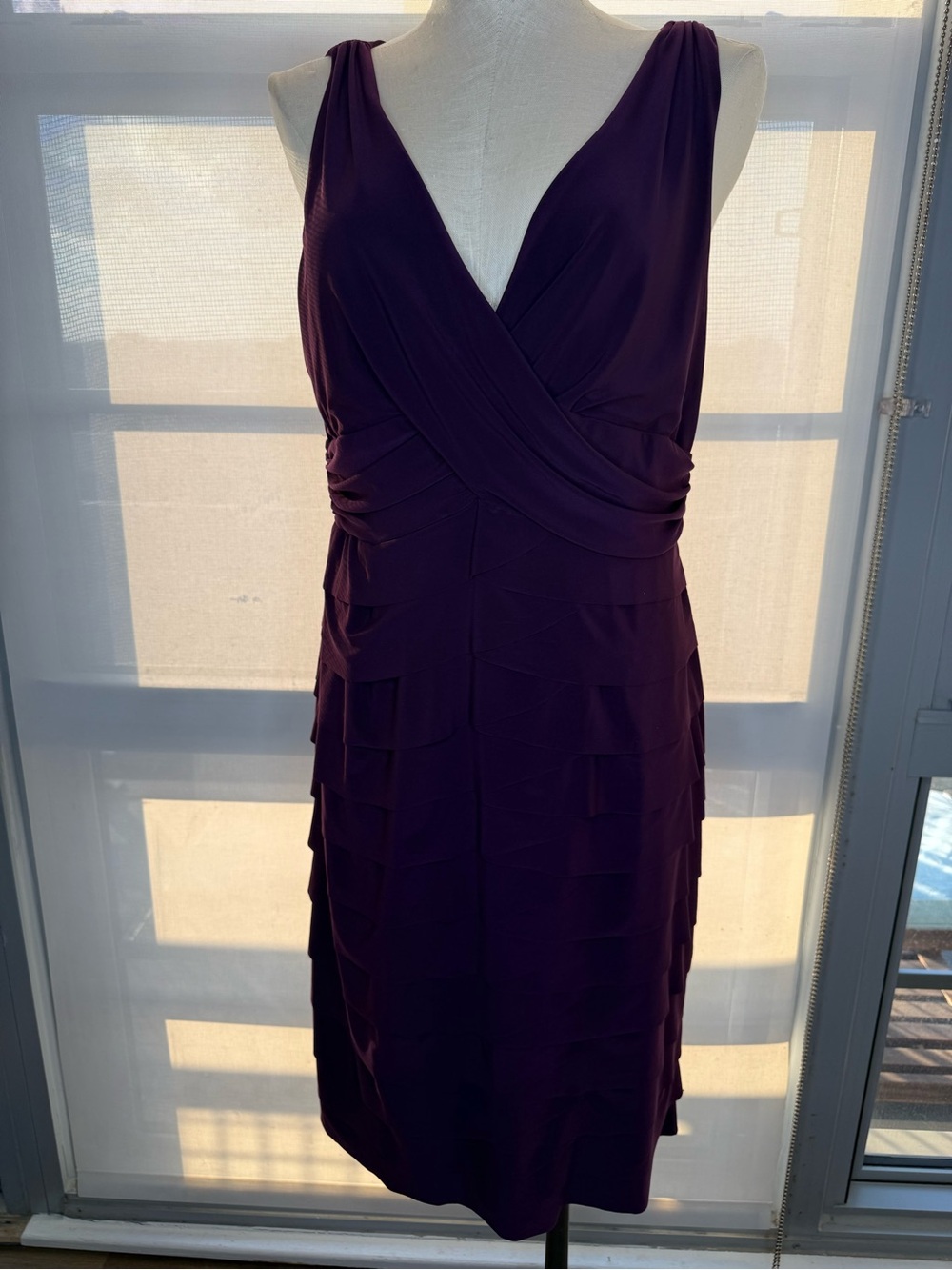 V-Neck Purple Layered Sheath Dress